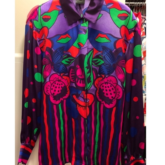 Rare ESCADA geometric 3D satin VTG shirt Blouse 4 - Picture 3 of 4